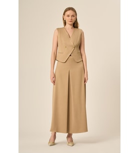 FTZ Women Kadın Yelek Etek Çizgili Takım Beige 31147