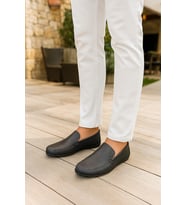 Growish GE0186 Hakiki Deri Üst Kalite Dikişli Saraçlı Erkek Loafer Günlük Ayakkabı (Düz Siyah)