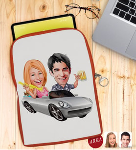 BK Gift Kişiye Özel Sevgililer Karikatürlü Taşınabilir Koruyucu Tablet Kılıfı & Organizer Çanta - Turuncu-53