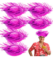 Tropikal Parti Pembe Fuşya Hasır Hawaii Şapkası 13x36 cm