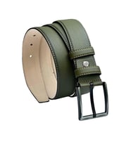 Haki Yeşil Suni Deri Dikişli 4 cm.lik Klasik Kemer - 7400-810