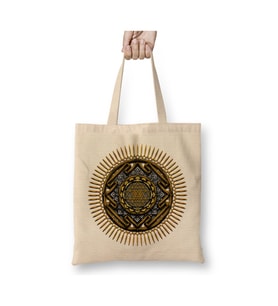 Mandala Teeshirts Mandala Sri Yantra Beyaz Bez Çanta Uzun Saplı Alışveriş Çantası Plaj Çantası