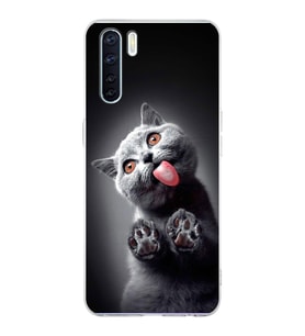 PrintiFy Oppo A91  ile Uyumlu 1mm Slim Fit Kedi 2 050c Baskılı Şeffaf  Kılıf