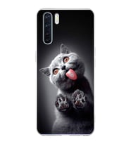 PrintiFy Oppo A91  ile Uyumlu 1mm Slim Fit Kedi 2 050c Baskılı Şeffaf  Kılıf