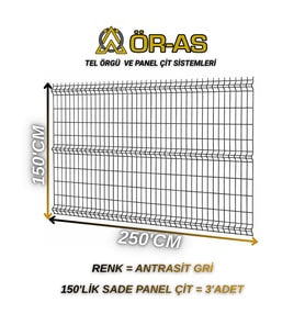 Antrastik Gri Bahçe Teli Panel Çit 150 cm x 250 cm = 3-Adet (Antrasit)