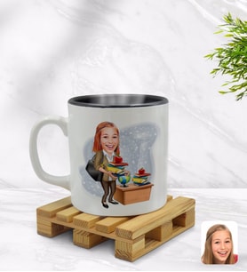 BK Gift Kişiye Özel Kadın Öğretmen Karikatürlü İçi Siyah Renkli Kupa Bardak Model 4
