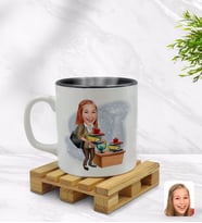 BK Gift Kişiye Özel Kadın Öğretmen Karikatürlü İçi Siyah Renkli Kupa Bardak Model 4