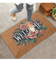 Valerine Life Pudra Rengi Güller Welcome Kapı Önü Paspası 45x70cm (KAHVE)
