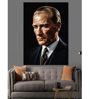 Atatürk Profil Portre Resmi Dekoratif Kanvas - Mdf Ahşap Tablo
