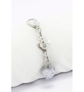 Kristal Boncuklu Metal Kuş Sedefli Kalp Klipsli Cüzdan Süsü Charm Çanta Süsü Anahtarlık