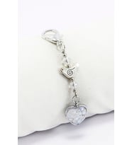 Kristal Boncuklu Metal Kuş Sedefli Kalp Klipsli Cüzdan Süsü Charm Çanta Süsü Anahtarlık