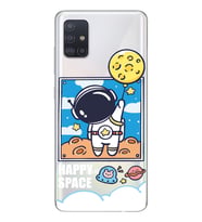 Samsung Galaxy A51 Uyumlu Astronot Desenli Şeffaf Telefon Kılıfı