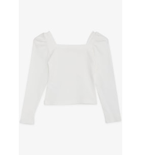 Breeze Kız Çocuk Kare Yaka Uzun Kollu Bluz Fitilli Crop 8-14 Yaş, Ekru