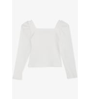 Breeze Kız Çocuk Kare Yaka Uzun Kollu Bluz Fitilli Crop 8-14 Yaş, Ekru