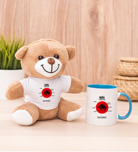 Kişiye Özel Boğa Burcuna Hediye Peluş Ayı ve Mavi Kupa