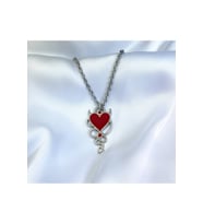 Snake Devil Heart Boynuzlu Kırmızı Kalp Gotik Kolye (Gümüş)