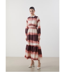 LCW Modest Turuncu Gömlek Yaka Batik Elbise