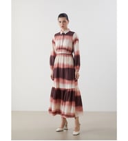 LCW Modest Turuncu Gömlek Yaka Batik Elbise