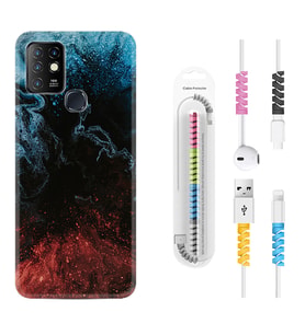 INFINIX Hot 8 9 10 11S Hot 10 Play 10T Kılıf Kablo Koruma Spiral Silikon Red Blue Black Abstact 1386