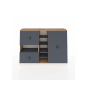Hyperion Dolap 13 Raflı 6 Kapaklı 220x44x163 Çam-Antrasit