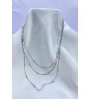 SİLVER TOPÇUK SALLANTILI ÇİFT ZİNCİR ÇELİK KOLYE 45 CM