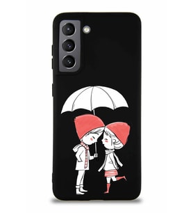 Samsung Galaxy S21 Soft Premier Kapak Aşk Tasarımlı Silikon Kılıf - Siyah (Şeffaf)