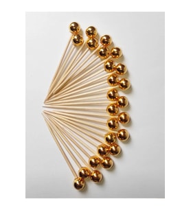 25 Adet Gold Parlak Boncuklu Pasta Kürdanı 6 Cm - Pasta Süsü- Kokteyl Kürdan