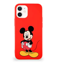 Apple iPhone 12 Soft Premier Kapak Mickey Mouse-E Tasarımlı Silikon Kılıf - Kırmızı (Şeffaf)