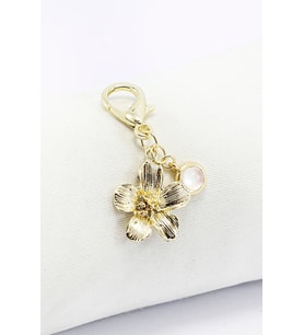 Metal Çiçek Sedefli Boncuk Klipsli Cüzdan Süsü Charm Gold Renkli Çanta Süsü Anahtarlık