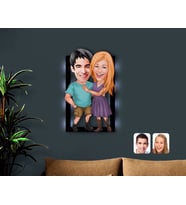BK Gift Kişiye Özel Sevgililer Karikatürlü 3D Led Işıklı Ahşap Tablo-80