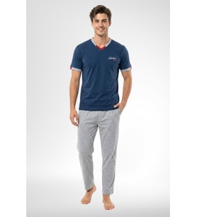 Mecit 4005 İndigo %100 Pamuk Kısa Kollu Erkek Pijama Takımı
