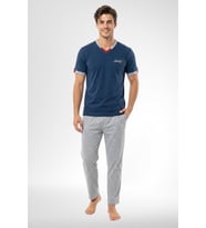 Mecit 4005 İndigo %100 Pamuk Kısa Kollu Erkek Pijama Takımı