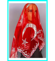 Gümüş Pullu Ayyıldız Kırmız Asker Örtüsü 2 eldivenli kare şeklinde (100x100 cm)