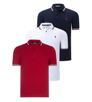 ÜÇLÜ SET T8594 DEWBERRY ERKEK T-SHIRT-LACİVERT-BEYAZ-BORDO (Karışık)