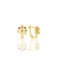 Gümüş altın yaldızlı renkli taşlı j model hayat ağac küpe SGTL11634GOLD