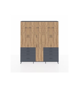Arges Dolap 8 Raflı 8 Çekmeceli 3 Askılı 220x30x243 Antrasit-Çam/Antrasit