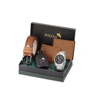 Polo Air Klasik Metal Kasa Erkek Kol Saati Cüzdan Kemer Kartlık Parfüm Seti Gümüş Siyah Taba Renk PL-7094E4