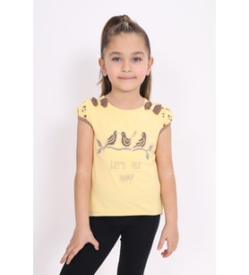 Toontoy Kız Çocuk Nakış Detaylı Tişört (Sarı)