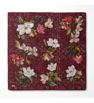 Çiçek Desenli Twill İpek Eşarp-0942 (Bordo)