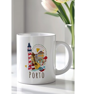 Portekiz Porto Temalı 330ml Baskılı Beyaz Seramik Kupa Bardak