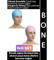 #Bone Konforlu Esnek Yumuşak Havuz Deniz Yüzme Kaygan İç Yüzey Şık Su Geçirmez Saç Bonesi İkili SET