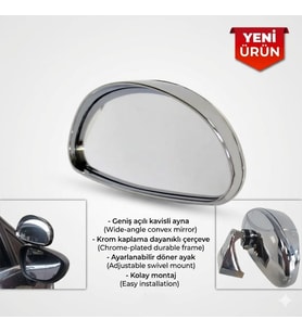 Kör Nokta Ayna Sürücü Kursu Eğitmen Ayna Üstü Dış Ilave Ayna Krom Nikel 14x7,5 Cm