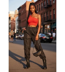 Mulvxbrf Brf02 Kadın Kırmızı Fit Görünümlü Tek Omuz Crop Top Büstiyer (Mulvix)