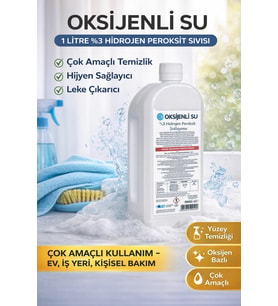 Oksijenli Su 1 Litre %3 Hidrojen Peroksit Solüsyonu Çok Amaçlı Temizlik ve Hijyen Sıvısı 1 ADET