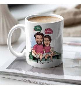 Kişiye Özel Karikatürlü Banktaki Aşıklar Kupa Bardak
