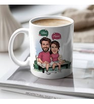 Kişiye Özel Karikatürlü Banktaki Aşıklar Kupa Bardak
