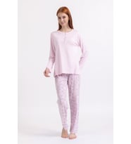 Kadın Dört Mevsim Dantel Desenli Melisa Kumaş Yüksek Kalite Yuvarlak Yaka Pijama Takımı 1361 (Pembe)