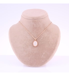Ay Taşı Doğal Taş Gold Çerçeveli ve Zincirli Kolye Ucu - 2 x 1,5 cm M346