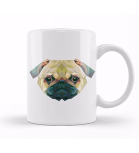 Geometric Animal Pug Dog Kupa Bardak Porselen