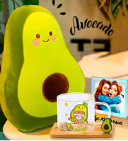 Kişiye Özel Fotoğraflı Avokado Polar Yastık & 3D Avakado Biblolu Bardak Seti